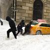 Cabbie stranded on Liberty St. in the Financial District during the blizzard on Jan. 23, 2016.
