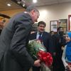 Mayor de Blasio received a bouquet of roses from a 5th grade student at the Albanian Islamic Cultural Center on Staten Island, Sunday Dec. 11, 2016.