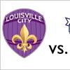 The Louisville City Football Club's current logo vs. a proposal from the ad agency strADegy.