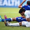 Luis Suarez of Uruguay and Giorgio Chiellini of Italy react after a clash during the 2014 FIFA World Cup Brazil Group D match at Estadio das Dunas on June 24, 2014 in Natal, Brazil.