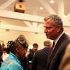 Mayor Bill de Blasio at the one-year memorial service for Eric Garner's death. He called for better relations between the police and the community.