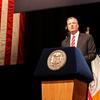 Mayor Bill de Blasio delivers his first State of the City address at LaGuardia Community College on February 10, 2014.