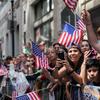 Soccer fans line the streets of Lower Manhattan for a ticker tape parade to celebrate the Women's team's World Cup win.