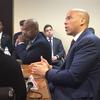 NJ Senator Cory Booker and Newark Mayor Ras Baraka discuss Trump with the New Jersey Black Mayors Alliance for Social Justice on Jan. 9, 2017.