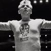 Leonard Bernstein wearing a Mahler sweatshirt