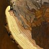 I need a kind of grace I don't even know how to give, detail, pen and wood stain on a section of tree stump (Clint Reid)
