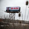 A campaign billboard for Republican presidential candidate Jeb Bush, as seen in January 2016 in Des Moines, Iowa.