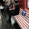 A four-car subway on the Times Square Shuttle line was adorned with imagery from 'A Man in the High Castle.'