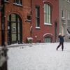 Taking a break for a snowball fight near New York University in Manhattan.