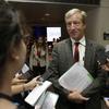 In this photo taken Thursday, Aug. 20, 2015, billionaire Tom Steyer talks with reporters in Sacramento, Calif. Steyer, on Wednesday, announced joining an effort to raise California's cigarette tax 