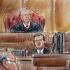 This courtroom sketch depicts Rick Gates on the witness stand as he is cross examined by defense lawyer Kevin Downing during the trial of former Donald Trump campaign chairman Paul Manafort 
