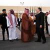 U.S. Secretary of State Mike Pompeo, center right, shakes hands with a Saudi official before leaving Riyadh, Saudi Arabia Wednesday, Oct. 17, 2018. 