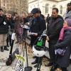 Flanked by two electric scooters, City Council members made the case for why e-scooters and e-bikes should be legalized in New York City.
