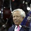 In this Feb. 3, 2019, file photo, New England Patriots owner Robert Kraft holds the Vince Lombardi trophy after the NFL Super Bowl 53 football game against the Los Angeles Rams, in Atlanta.