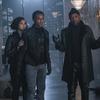 This image released by Warner Bros. Pictures shows from left, Alexandra Shipp, Jessie Usher, Samuel Jackson and Richard Roundtree in a scene from 'Shaft.'