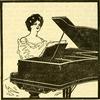 Advertising image (drawing) of woman seated at grand piano