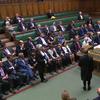 In this image made from video, British lawmakers stage a protest in the House of Commons before prorogation of Parliament, in London, Tuesday Sept. 10, 2019. 