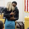 Botham Jean's younger brother Brandt Jean hugs convicted murderer and former Dallas Police Officer Amber Guyger after delivering his impact statement.