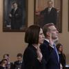 Former White House national security aide Fiona Hill, left, and David Holmes, a U.S. diplomat in Ukraine, are sworn in to testify before the House Intelligence Committee, Thursday, Nov. 21, 2019.