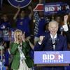 Democratic presidential candidate former Vice President Joe Biden speaks at a primary election night campaign rally Tuesday, March 3, 2020, in Los Angeles with his wife Jill Biden, and his sister.