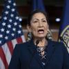 Rep. Deb Haaland, D-N.M., Native American Caucus co-chair, joined at right by Rep. Judy Chu, D-Calif., chair of the Congressional Asian Pacific American Caucus, speaks to reporters about the Census.