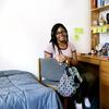 Madison Hall poses for a self-portrait while in quarantine inside her NYU dorm room.