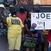 Supporters of Democratic presidential candidate former Vice President Joe Biden wait outside of the AFL-CIO headquarters in Harrisburg, Pa., Monday, Sept. 7, 2020. 