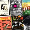 a collage of science non-fiction book covers, all of various colors and graphic design
