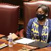 Senate Majority Leader Andrea Stewart-Cousins, D-Yonkers, works in the Senate Chamber as members meet on the opening day of the 2021 legislative session at the state Capitol in Albany, N.Y. Wednesday,