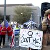 Jacob Anthony Chansley, also known as Jake Angeli, a Qanon believer outside the Maricopa County Recorder's Office where votes in the general election are counted, Nov. 5, 2020.