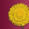 paper cutout of yellow dandelion against wine-colored paper textured background