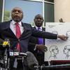 Attorneys for the family of Andrew Brown Jr., Wayne Kendall, left, and Ben Crump hold a news conference Tuesday, April 27, 2021 outside the Pasquotank County Public safety building in Elizabeth City.