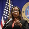 In this Aug. 6, 2020 file photo, New York Attorney General Letitia James takes a question at a news conference in New York. 