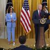 President Joe Biden speaks about infrastructure negotiations, in the East Room of the White House, Thursday, June 24, 2021, in Washington. Vice President Kamala Harris stands at left.