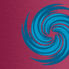 clip art style hurricane with light and dark blue arms spiraling in opposite directions against a wine-colored and paper-texture background