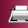 a wine colored background with a simple black and white illustration of typewriter
