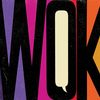 An illustration of the word 'woke' written in capital letters taking up the entire space of the image with various colors in the negative space. 