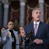 Speaker of the House Kevin McCarthy, R-Calif., talks to reporters just after the Republican majority in the House narrowly passed a sweeping debt ceiling package.