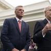 Senate Minority Leader Mitch McConnell of Ky., and House Speaker Kevin McCarthy of Calif., talk to reporters on May 16, 2023 in Washington.