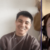 A screenshot of writer Ocean Vuong (on the left) and Anna Sale (on the right) from a video call. They are both smiling.