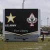 Sign shows U.S. Army star and Fort Liberty symbol, with words 'Fort Liberty' underneath