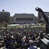 Columbia University professors speak in solidarity with their students rights to protest free from arrest at the Columbia University campus in New York on Monday April 22, 2024. 