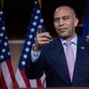 US House Minority Leader Hakeem Jeffries (D-NY) speaks during a press conference in Washington, DC, United States, on November 20, 2025. (