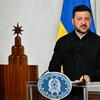 Ukraine's President Volodymyr Zelensky speaks during a press point with Italy's Prime Minister, Giorgia Meloni at Palazzo Chigi after their meeting in Rome on April 15, 2026.