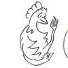 Drawing of a chicken and a man.