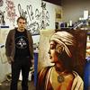 Shepard Fairey with 'Harmony,' which will be auctioned off as part of ArtWalk NY on Tuesday night.