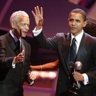 Julian Bond and Barack Obama during The 36th Annual NAACP Image Awards - Show at Dorothy Chandler Pavillion in Los Angeles, California, United States.