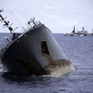THE THUNDER SINKING. April 2015. The Sea Shepherd ships remain at a safe distance from the sinking poaching vessel. 