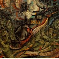 'States of Mind II: The Farewells,' an early Futurist painting depicting arrival and departure from a railroad station