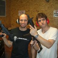 David Packouz and Efraim Diveroli at the American Gun Range, Miami 2006